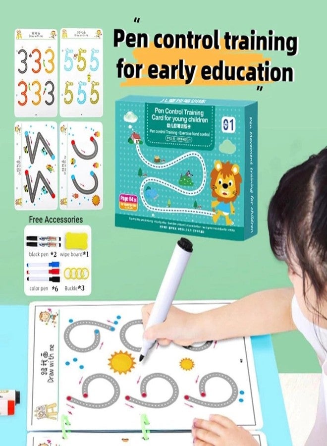 KLIVE Kids Tracing Workbook for Preschool Letter Writing Number Practice Handwriting Improvement Pen Grip Control and Fine Motor Development Reusable Book Kit-Pen Control Training - Image 2